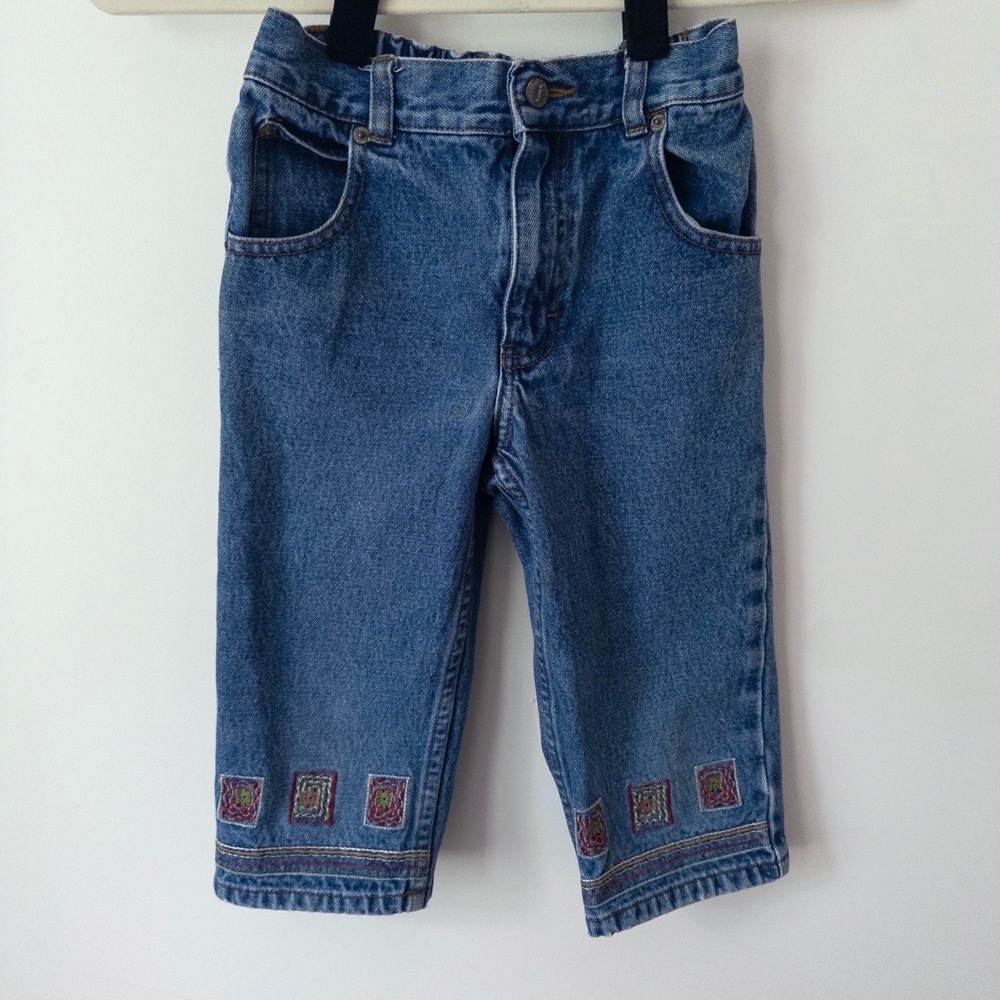 Vintage Y2K Jordache Girls‎ 6X Denim Capri Jeans Floral Embroidery Cute 2000s